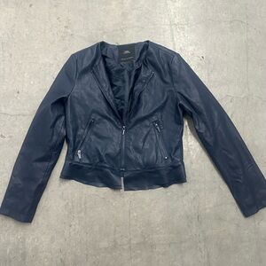 Zara Dark Blue Faux Leather Moto Jacket size M